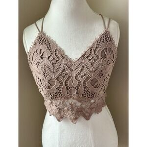 Women's Chocolate Brown Lace Bra Bralette Fairycore Whimsygoth L/XL Floral Y2K